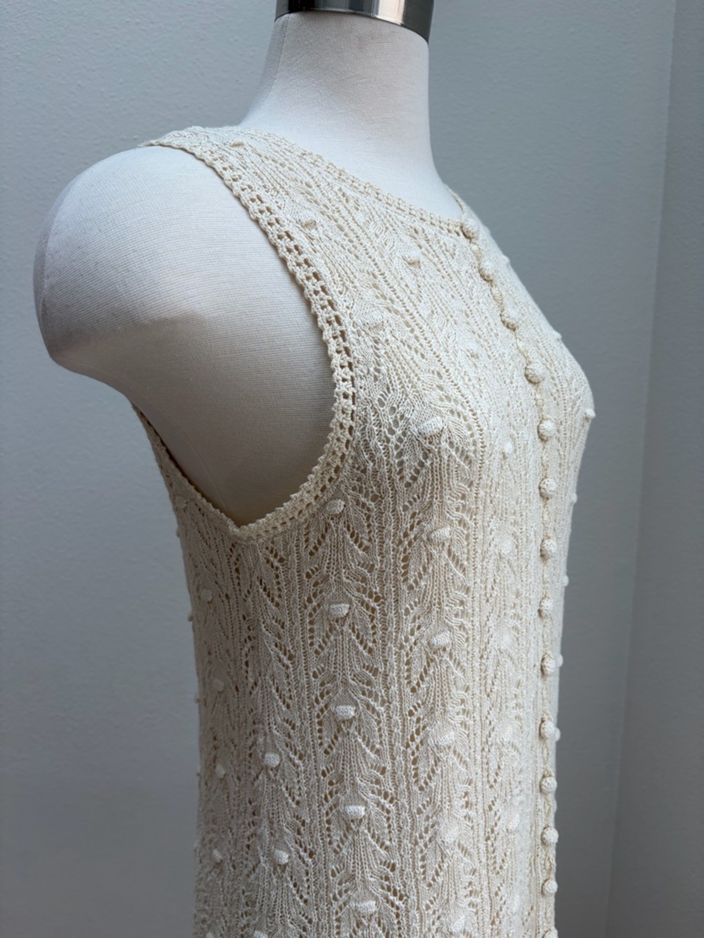Sezane Willa Mini Dress Sleeveless Crochet Knit Bobble Cotton Cream Size Medium - Picture 9 of 14